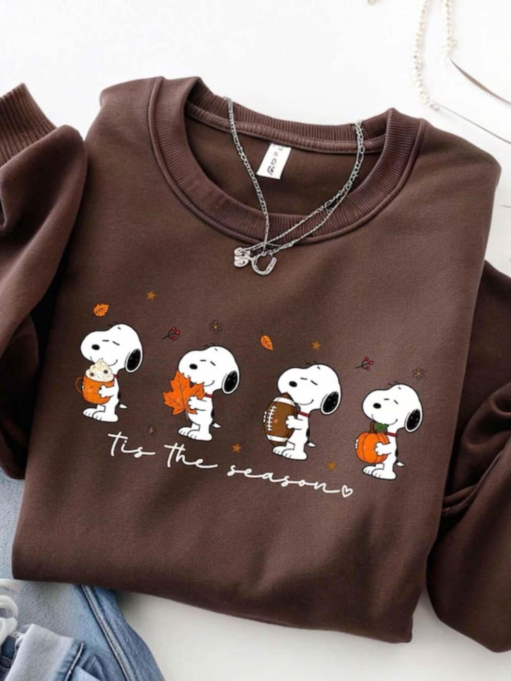 Brown Snoopy Tis The Season Crewneck Sweatshirt
